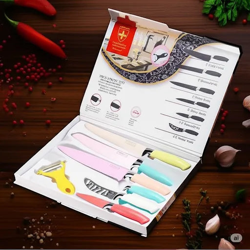 Set De 7 Cuchillos De Cocina Multicolor