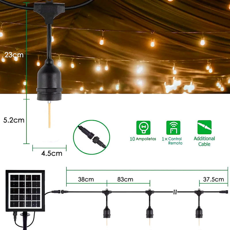 Pack 2 Guirnalda Para 10 Led Solar 10M - Varietas Chile - Santiago