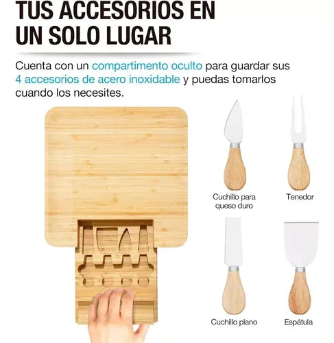 Tabla Para Quesos De Madera Bambú 4 Ac