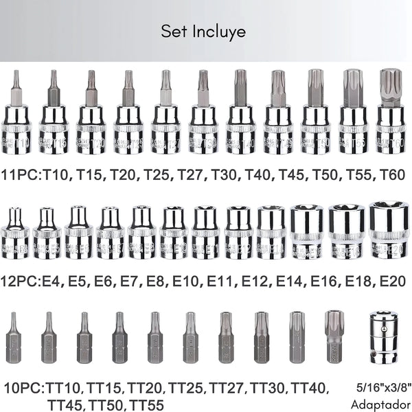 Caja Dados Extractor De Tuercas 34 Pcs - Varietas Chile - Santiago