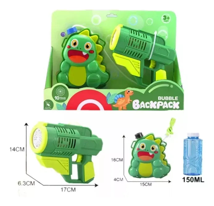 Pistola Mochila Lanza Burbuja Dinosaurio