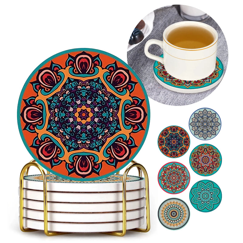 Set 6 Posavasos De Cerámica Con Soporte