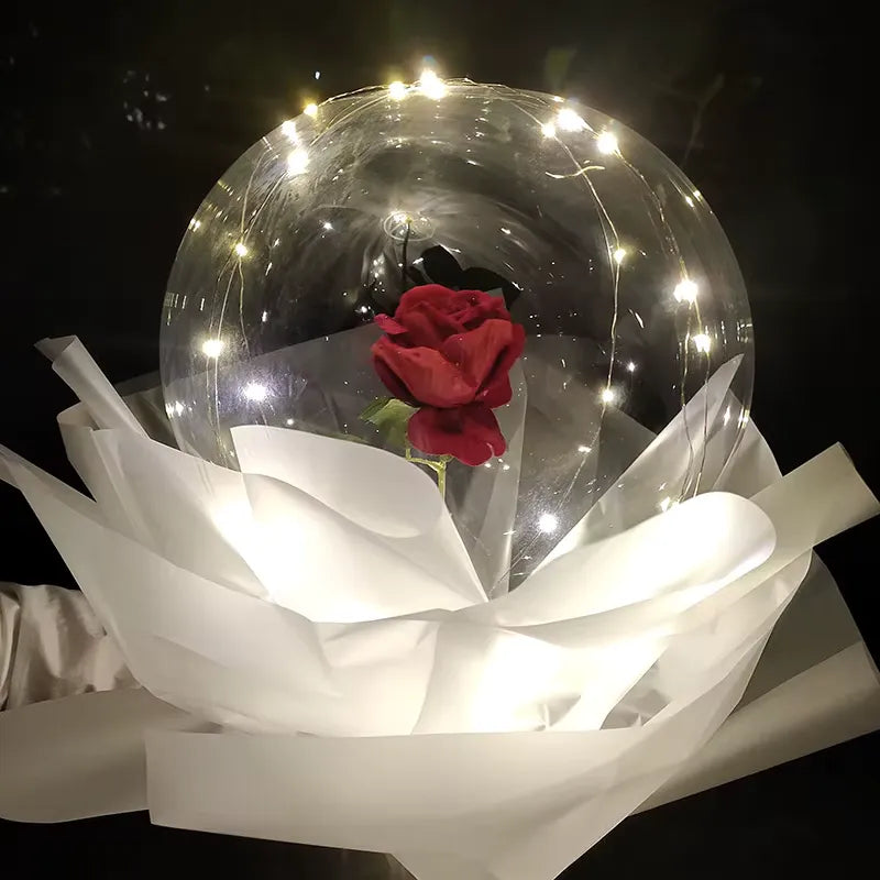 Globo Luz Led Con Rosa San Valentín Amor