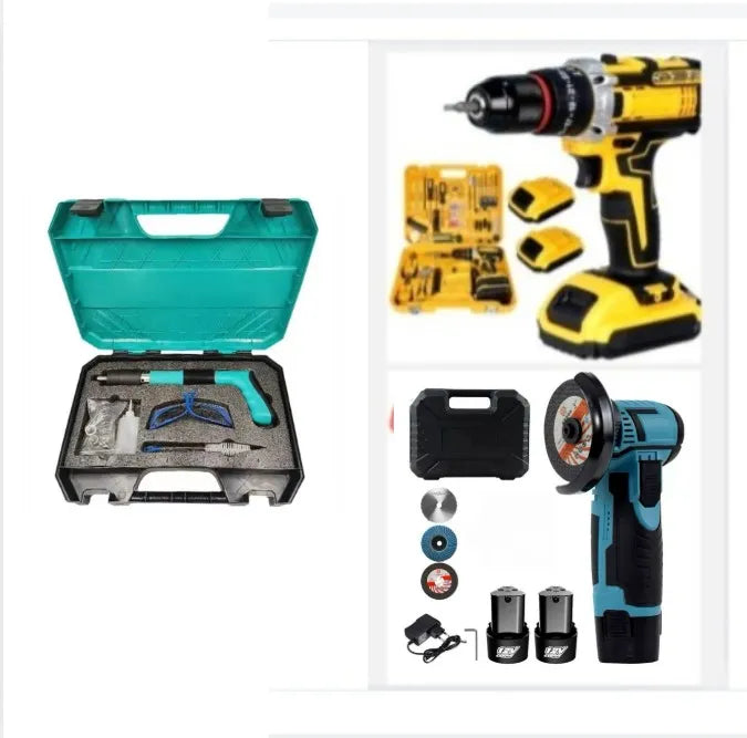 Kit Taladro Amoladora Pistola Clavo