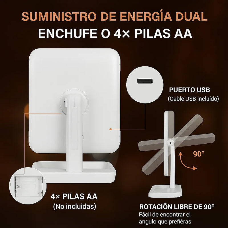Espejo Luz Led Plegable Maquillaje