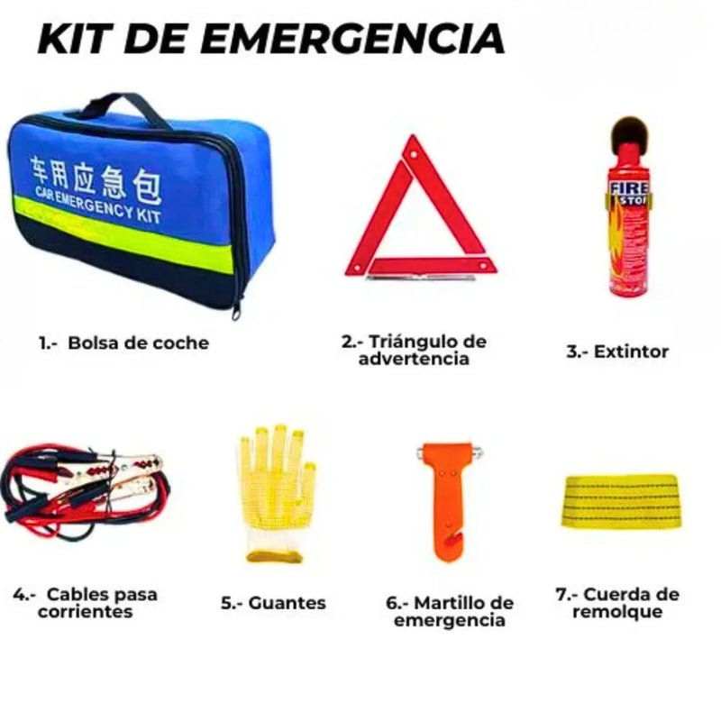Kit Emergencia Seguridad Auto 7 Piezas