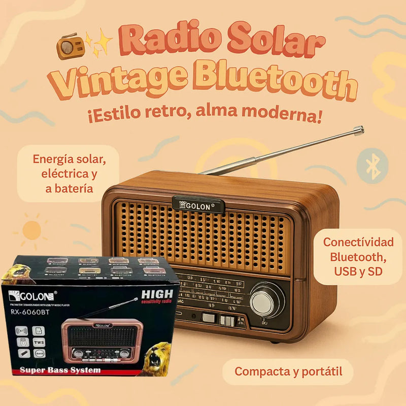 Radio Solar Vintage Am Fm Sw Bluetooth