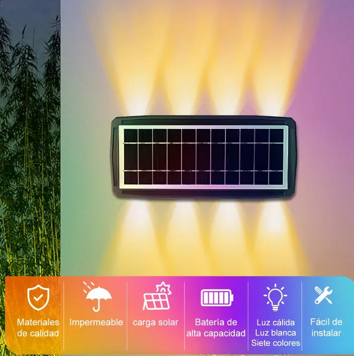 Aplique Lampara Pared 8 Led Solar Rgb